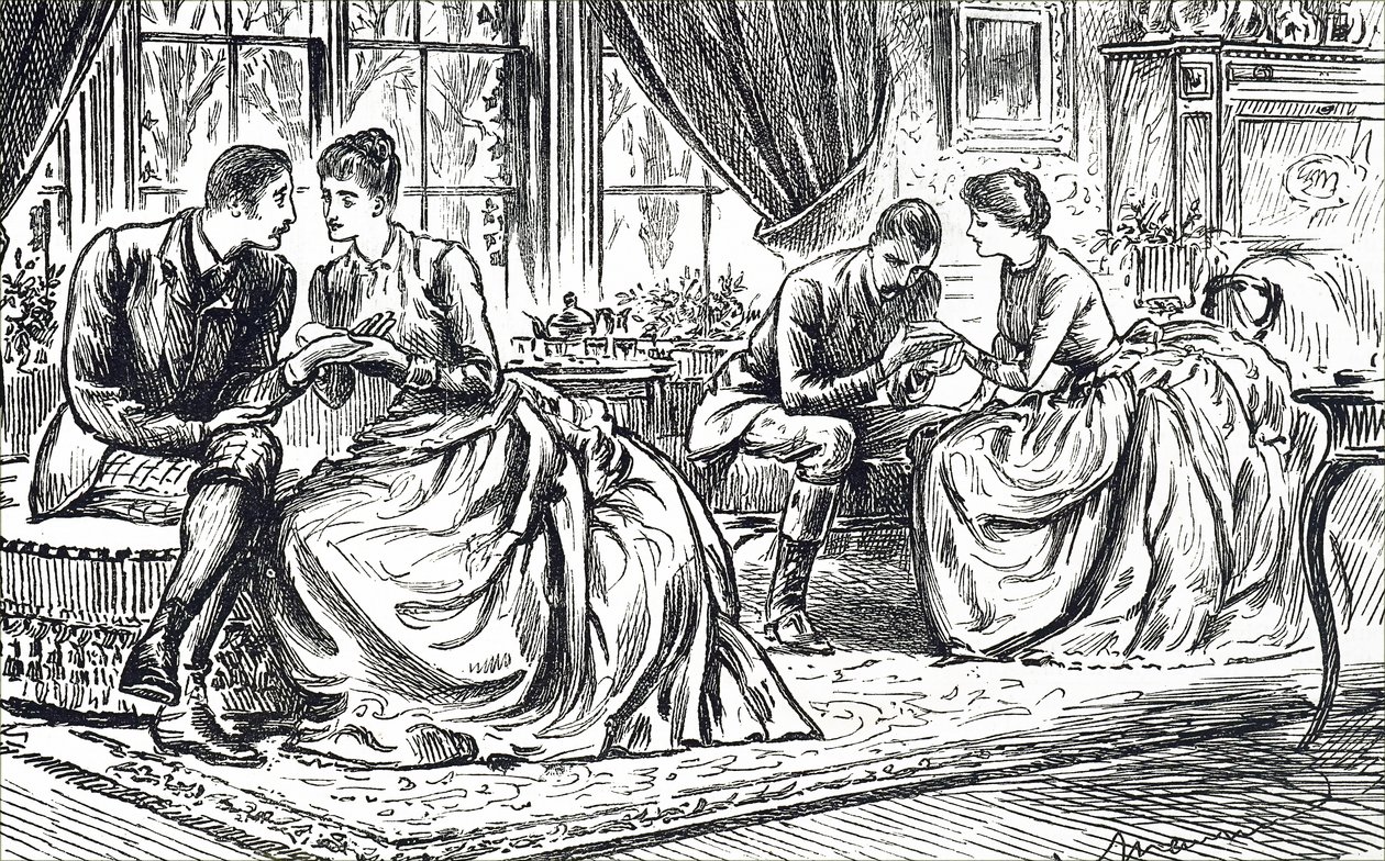 Two Young Couples Practising Palmistry by Unbekannter Künstler