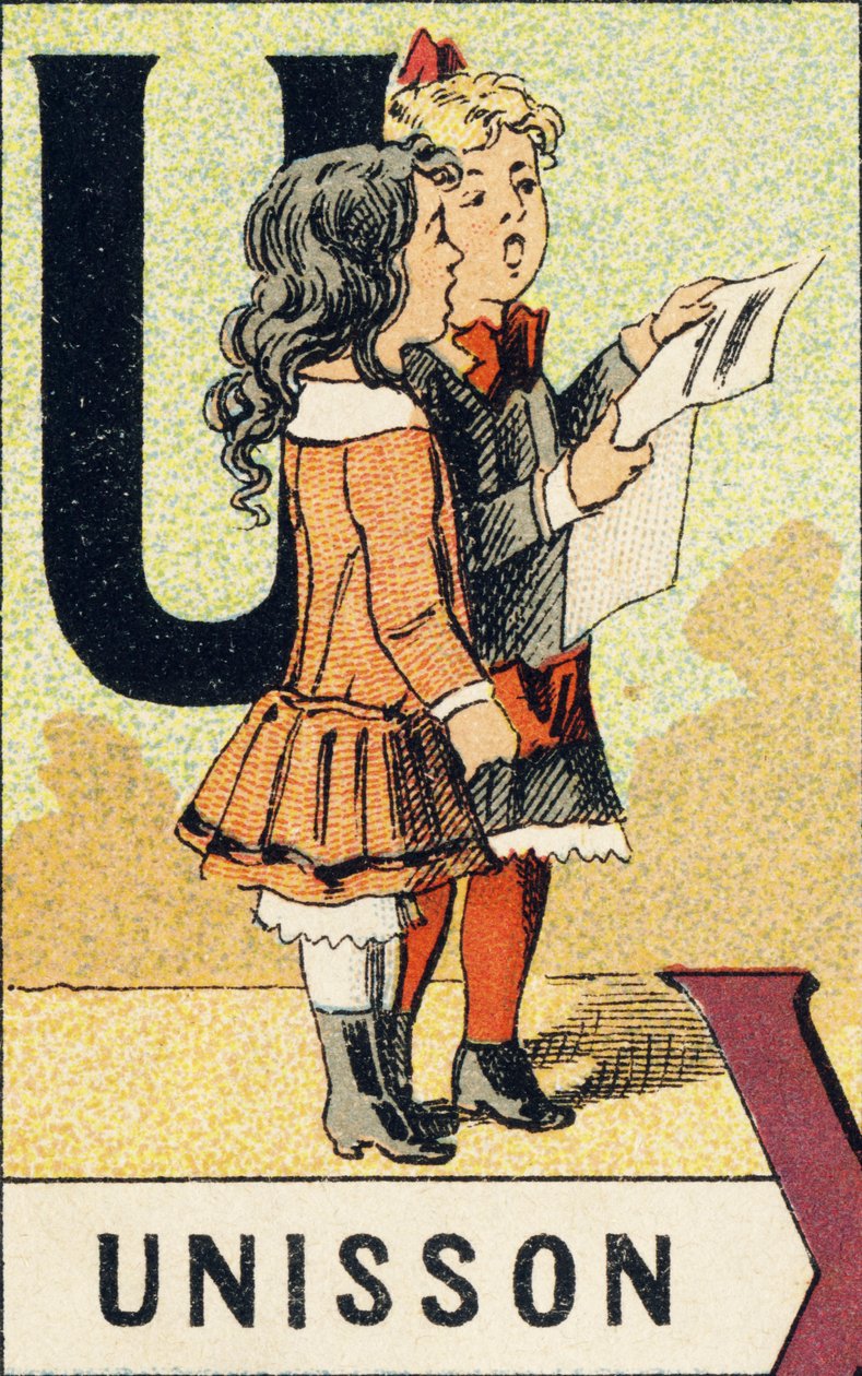 U: Unison - Engraving from ABCD des Petites Filles. Pellerin & Cie, printer-publisher, Epinal, circa 1890. Series A by Unbekannt