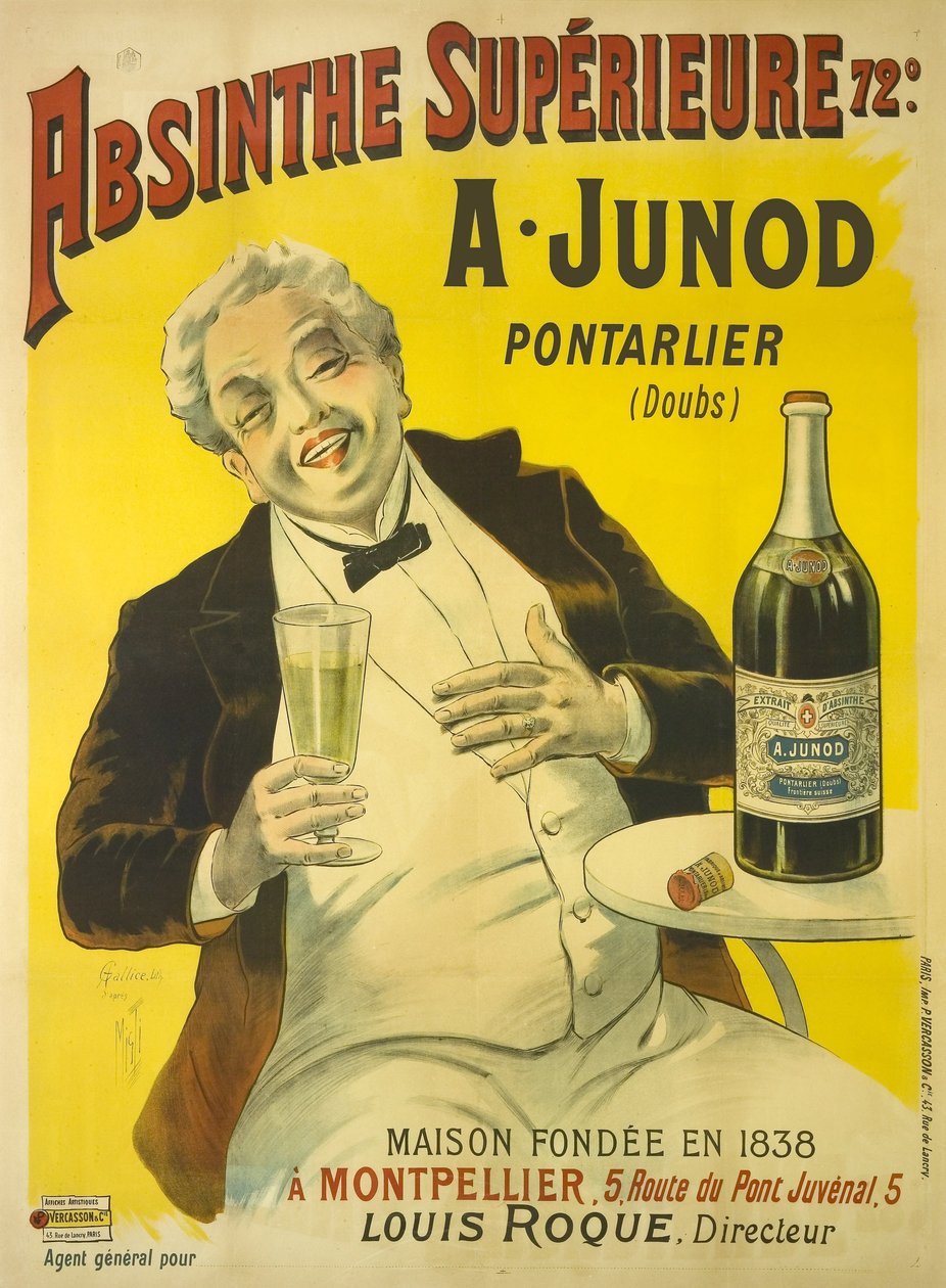 A Man Sitting at a Bistro Terrace Bursting into Laughter while Drinking a Glass of Absinthe by Unbekannt