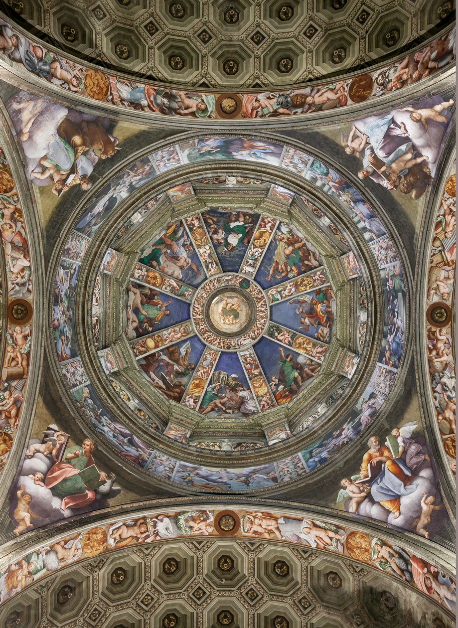 View of the Dome of the transept and panels with frescoes by Giovanni Antonio de Sacchis and Bernardino Gatti, Sanctuary of the Madonna della Campagna, Piacenza, Emilia-Romagna, Italy by Unbekannter Künstler