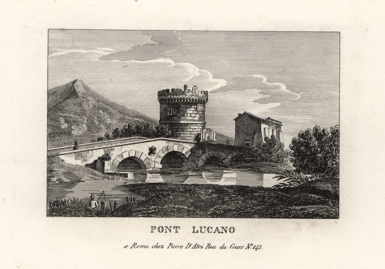 View of the Lucano Bridge and the Mausoleum of Plautii, on the road to Tivoli by Unbekannt