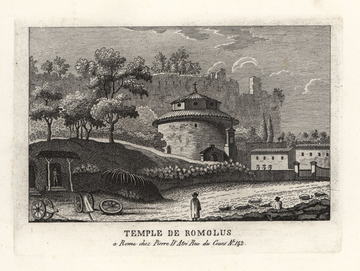 View of the Temple of Romulus, the basilica of Santi Cosma e Damiano, Forum, Rome by Unbekannt