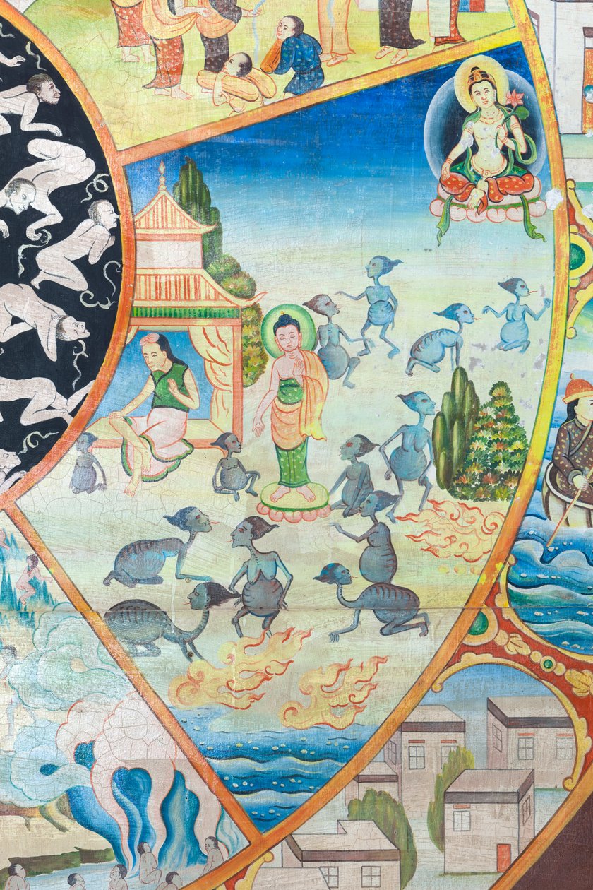 Wheel of life (detail), wall painting at Wat Umong, Chiang Mai, Thailand by Unbekannter Künstler