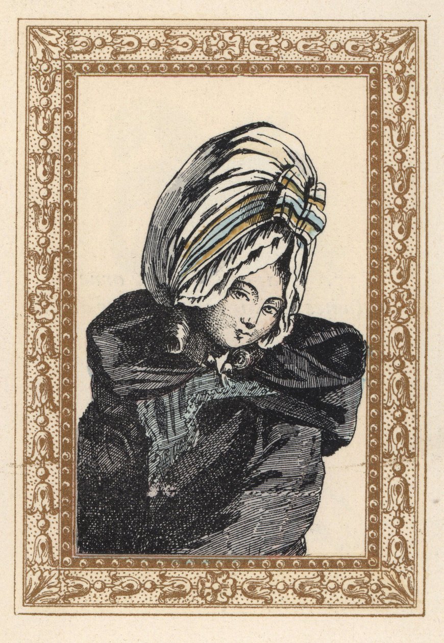 Woman in a night cape and large Voluptuese hat by Unbekannter Künstler