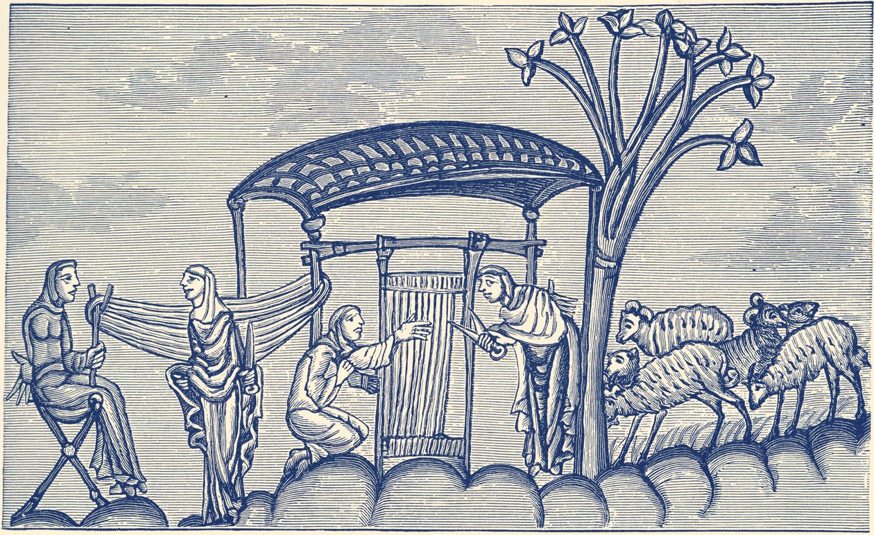 Woman weaving, A.D 1130 - 1174 by Unbekannter Künstler