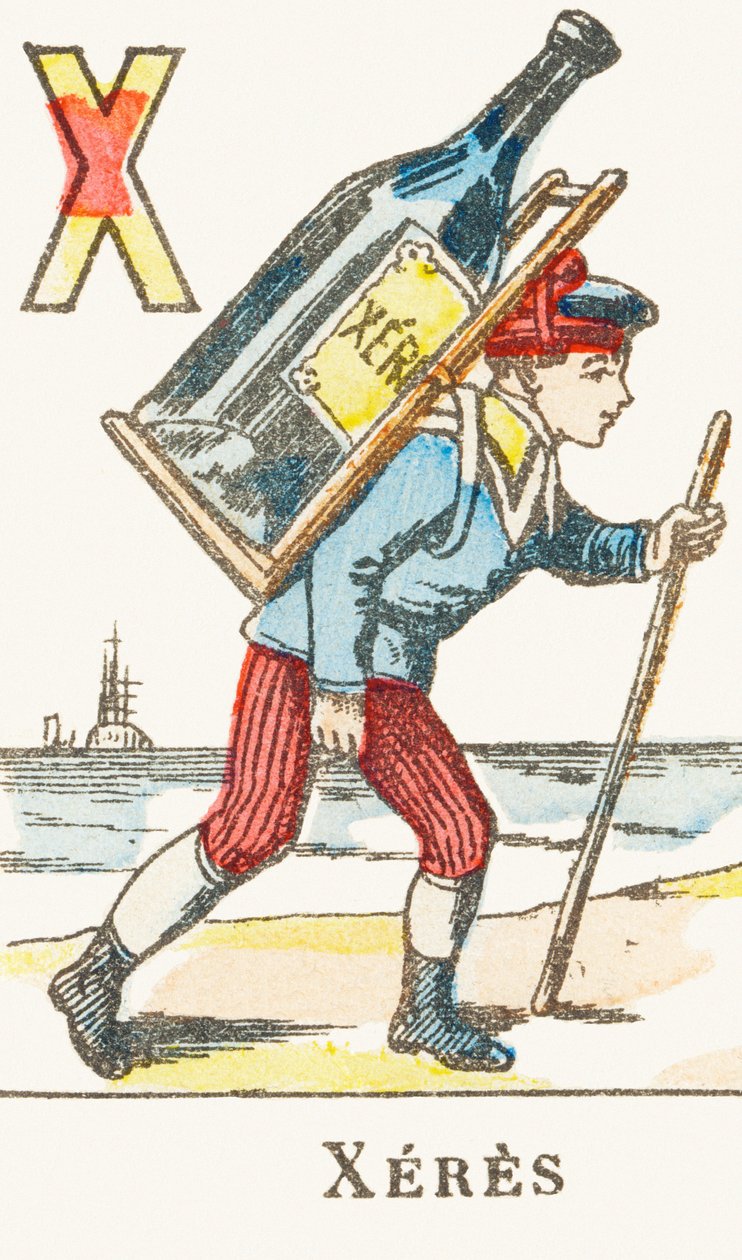 X: Sherry, A Boy Holding a Large Bottle of Wine - Games Alphabet, circa 1890 (engraving) by Unbekannt