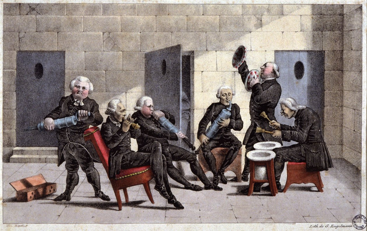 Amateurs Playing a Courante, French Cartoon Against Doctors by Unbekannter Künstler