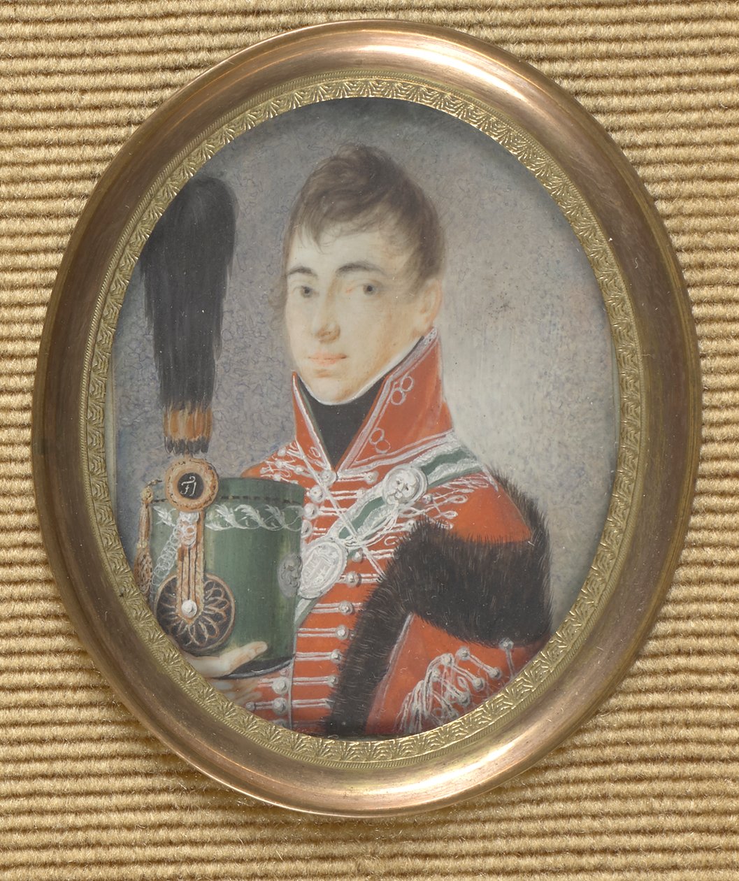 Austrian Officer with Cap and Plume in Hand by Unbekannter Künstler