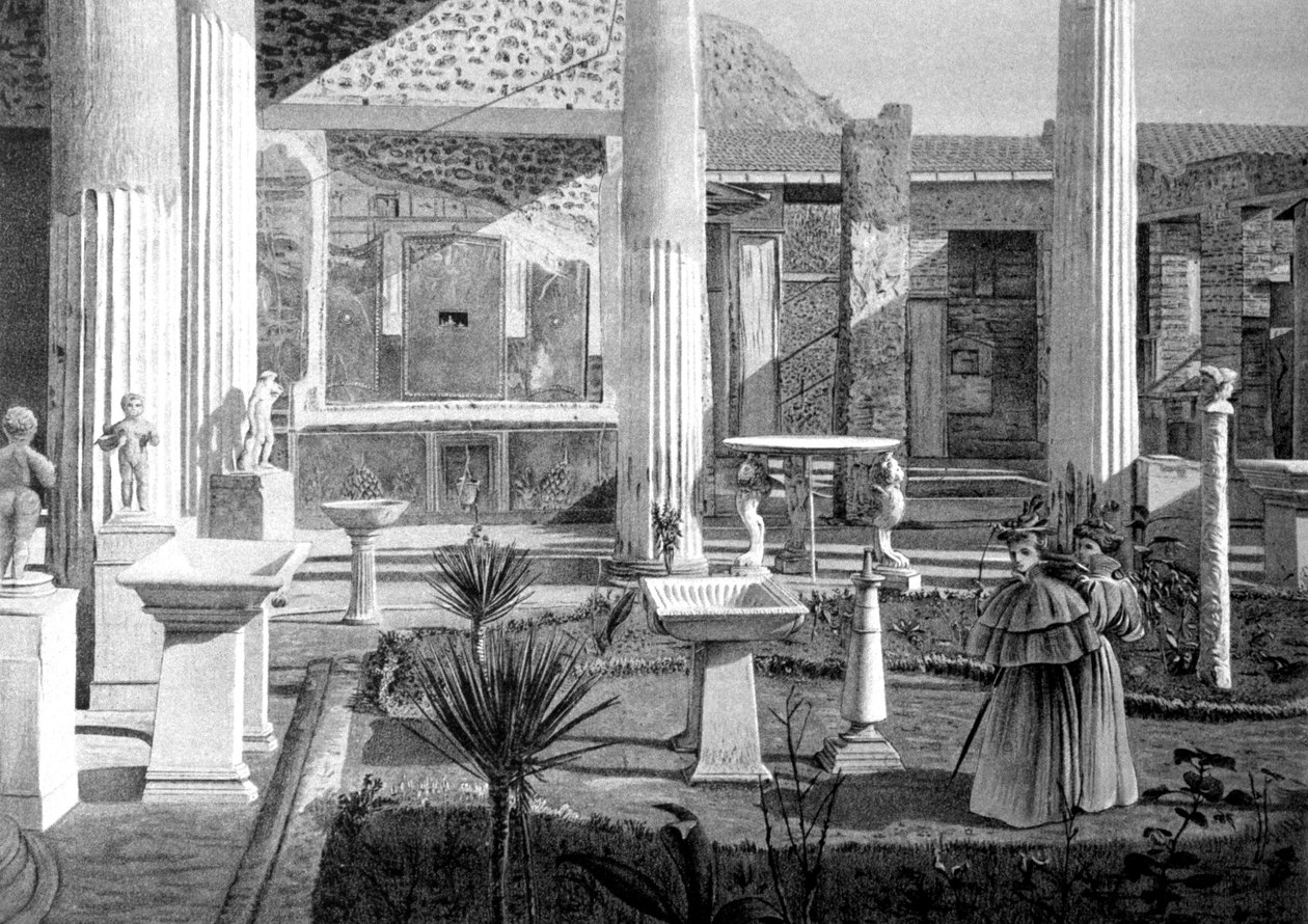 Tourists Visiting the Ruins of Pompeii, Early 20th Century (Drawing) by Unbekannter Künstler