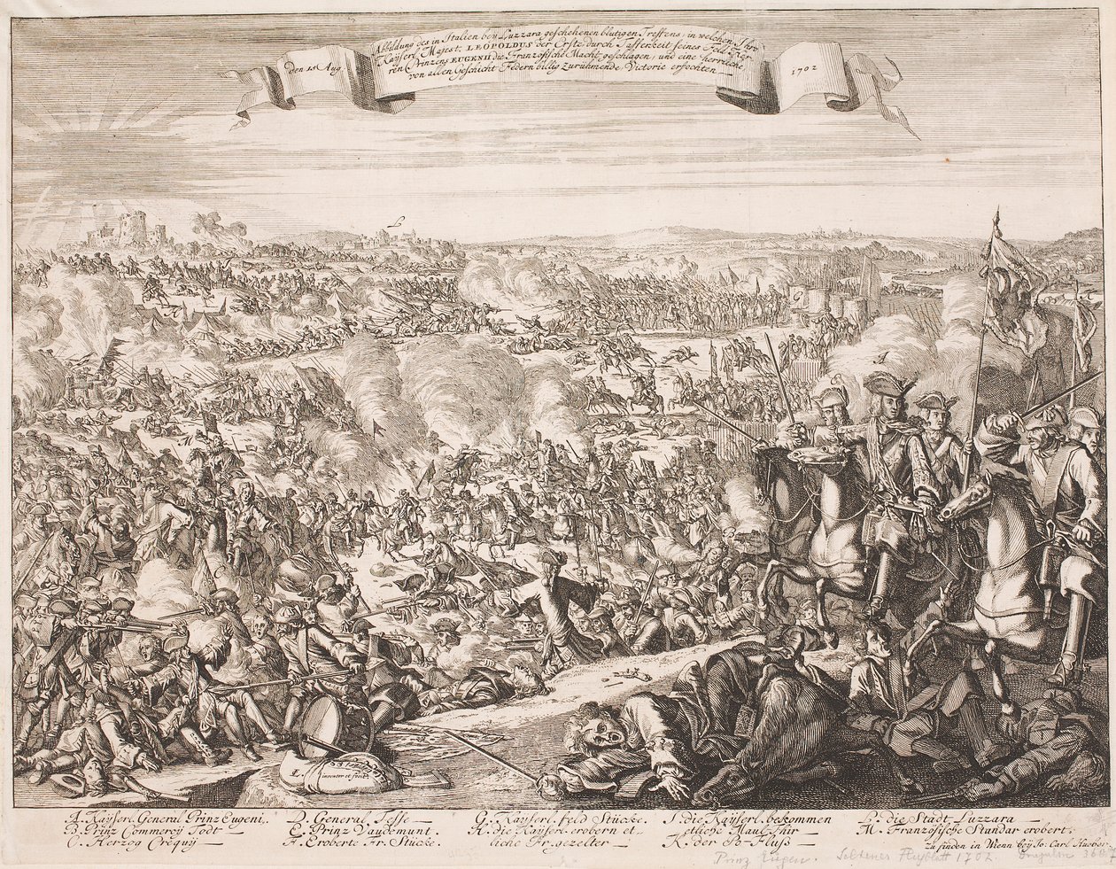 Leaflet on the Battle of Luzzara in 1702 by Unbekannter Stecher
