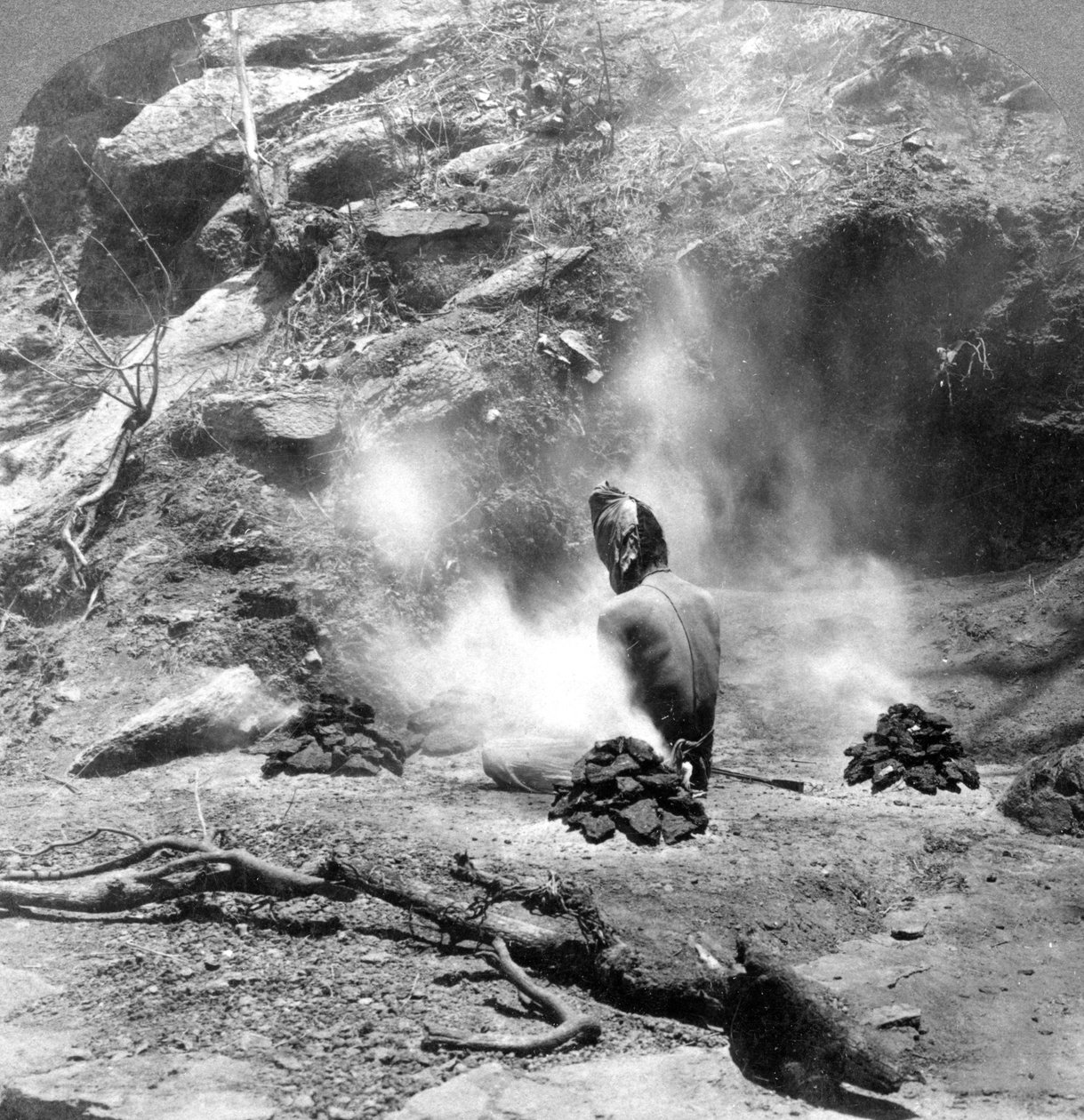 A Hermit Doing Penance at Gem Lake, Mount Abu, India by Underwood and Underwood
