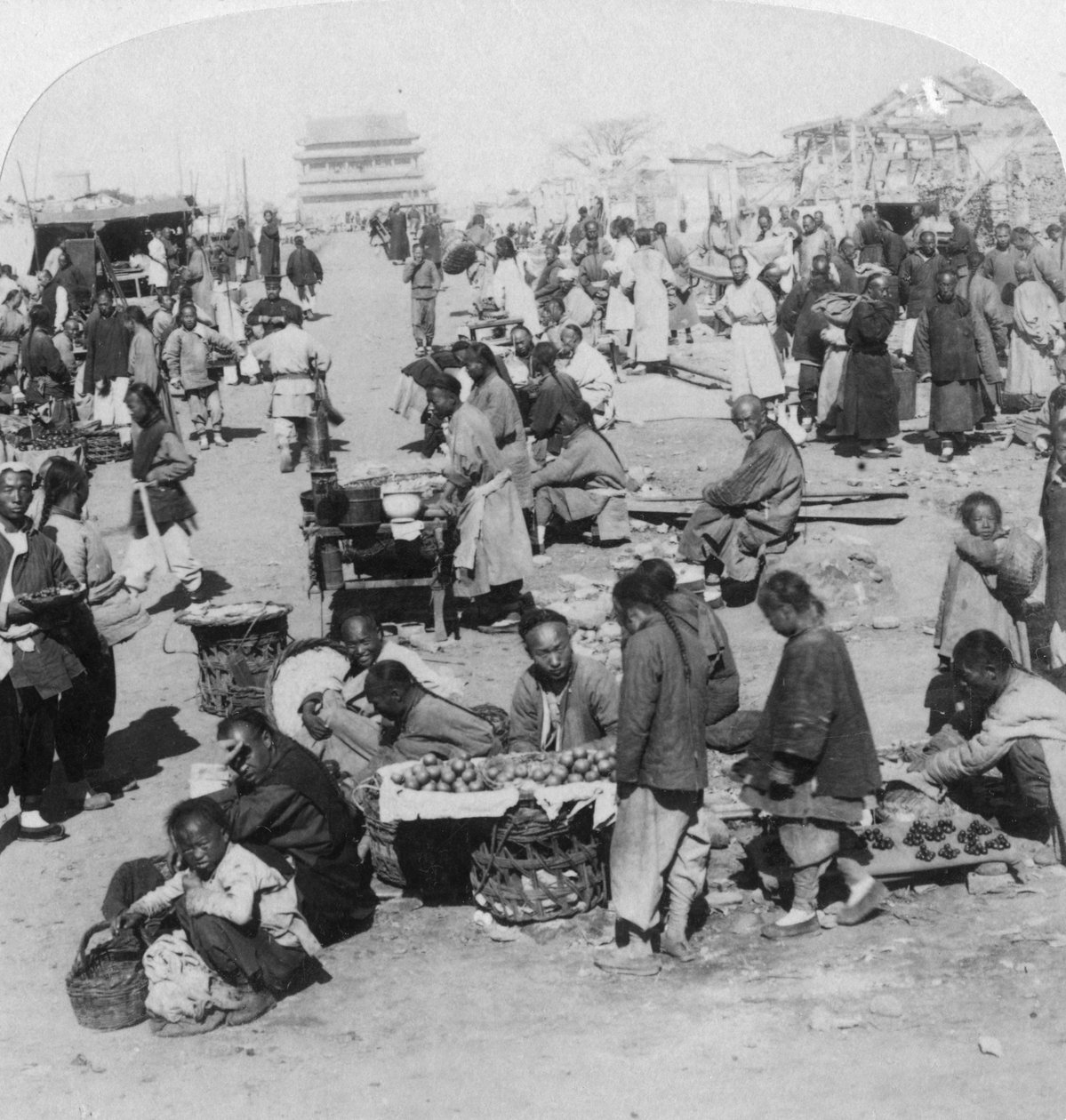 A Market in the Tartar Northern City, Looking Toward Drum Tower, Peking Beijing, China by Underwood and Underwood