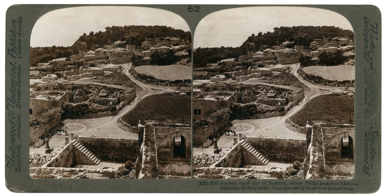 Ancient royal city of Samaria, where Philip preached Christ, looking west, Palestine by Underwood and Underwood