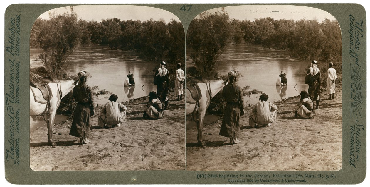 Baptising in the River Jordan, Palestine, 1903 by Underwood and Underwood
