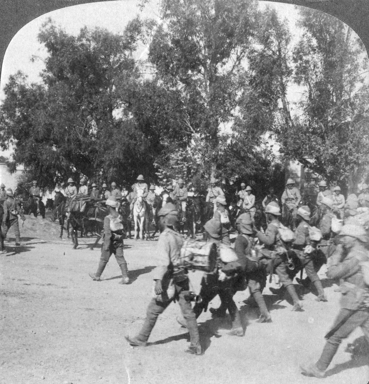 British commanders reviewing troops entering Kroonstadt, South Africa, Boer War, 1901 by Underwood and Underwood