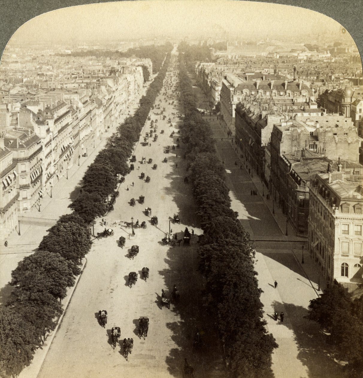 Champs Elysees from the Arc de Triomphe, Paris, France by Underwood and Underwood