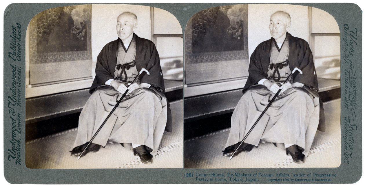 Count Okuma, Ex-Minister of Foreign Affairs, Leader of the Progressive Party, Tokyo, Japan, 1904 by Underwood and Underwood