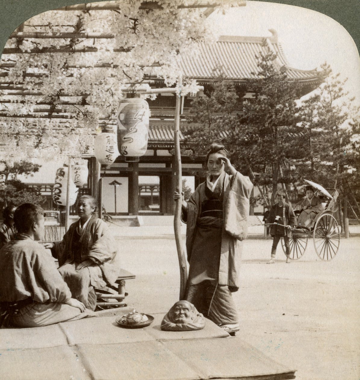 Drooping Clusters of Wisteria over a Tea House Porch, Kyoto, Japan by Underwood and Underwood