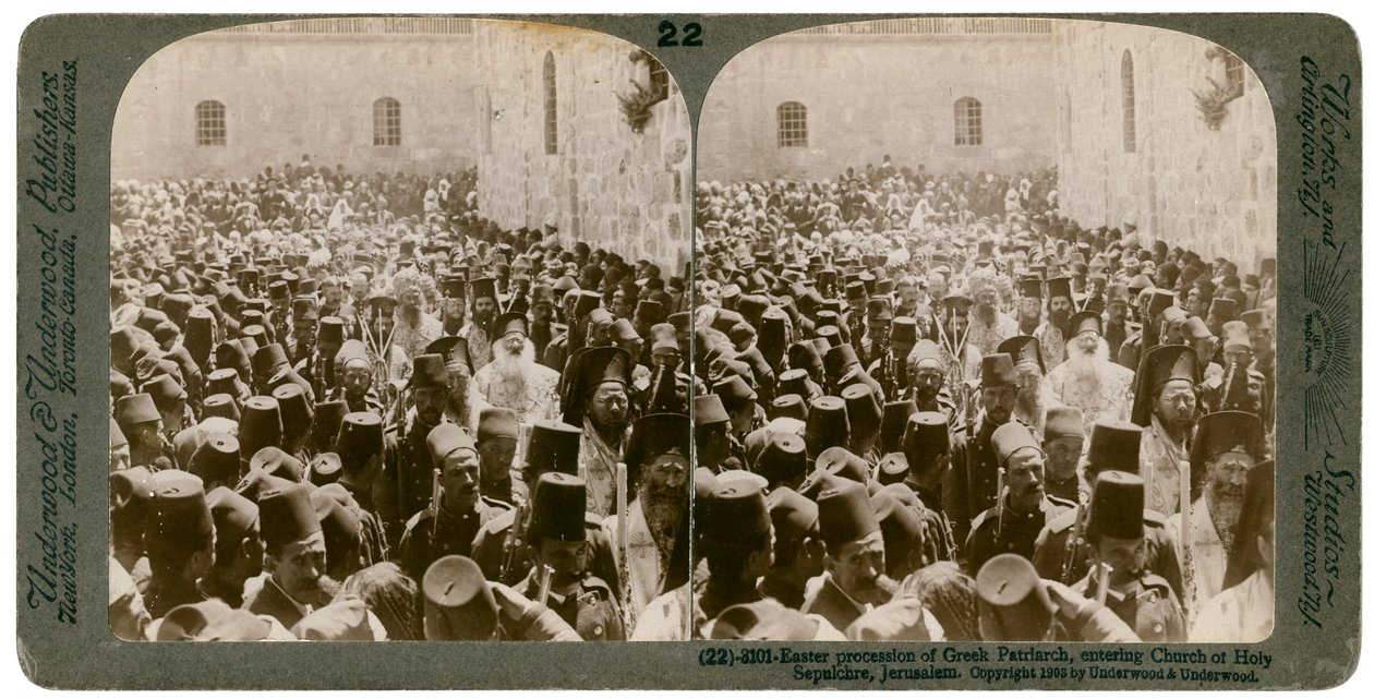 Easter Procession of the Greek Patriarch, Entering the Church of Holy Sepulchre, Jerusalem, 1903 by Underwood and Underwood