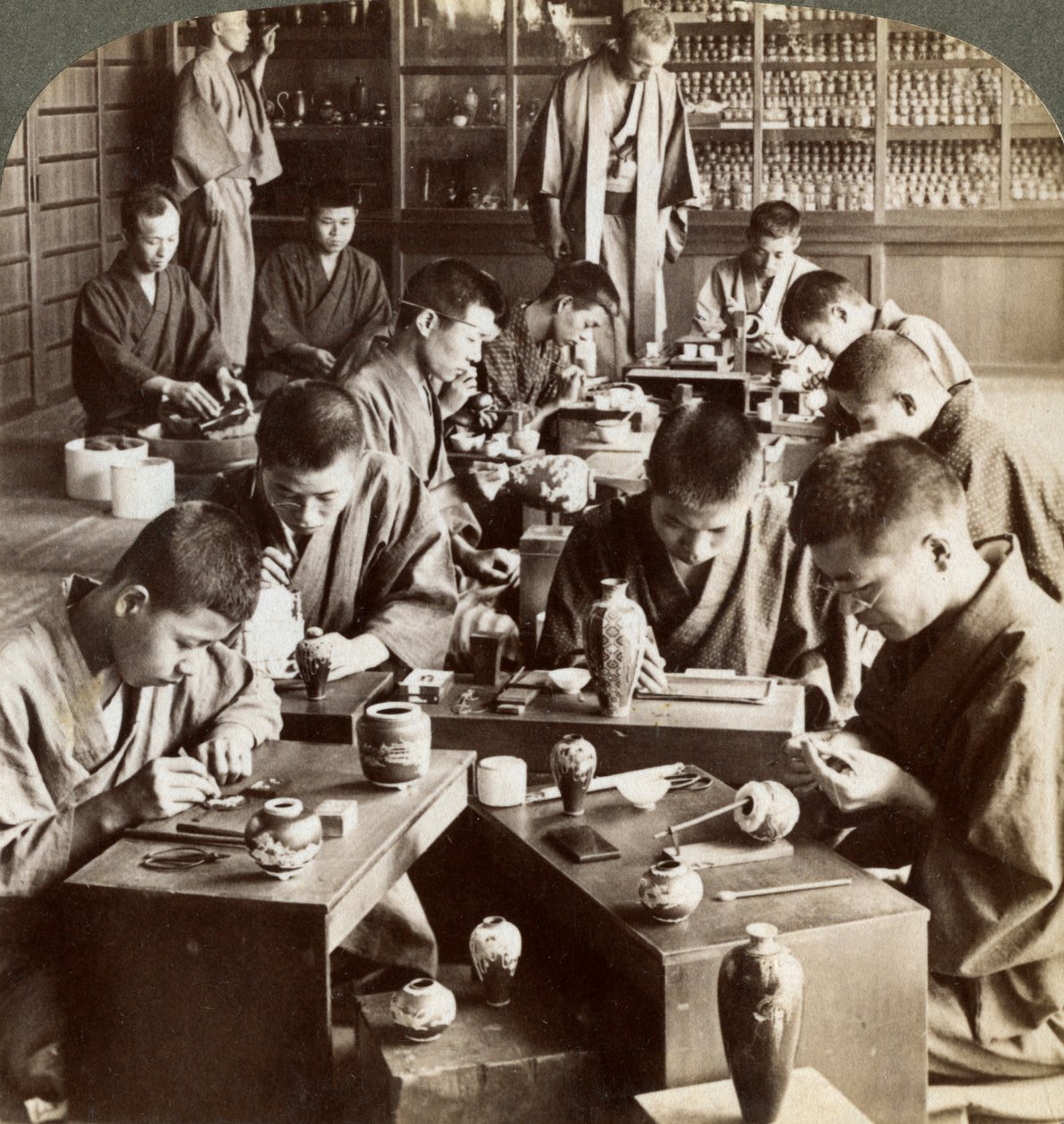 Expert Workmen Creating Designs in Cloisonne, Kyoto, Japan by Underwood and Underwood