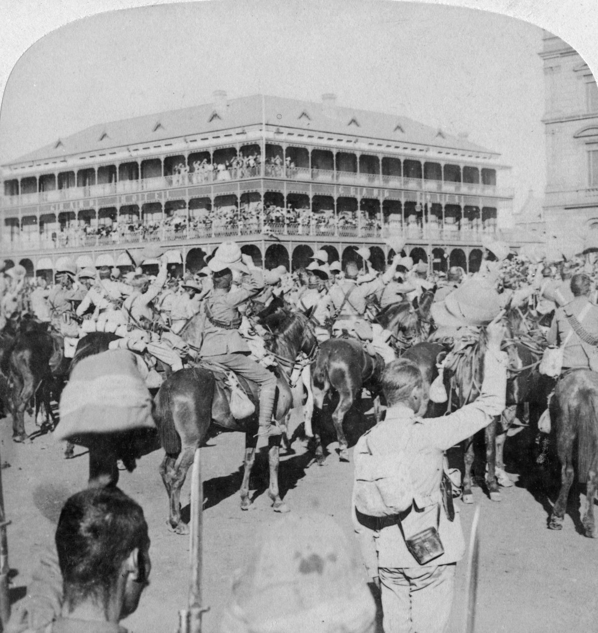 Field Marshal Lord Roberts and Staff Cheering the Queen, Pretoria, South Africa by Underwood and Underwood