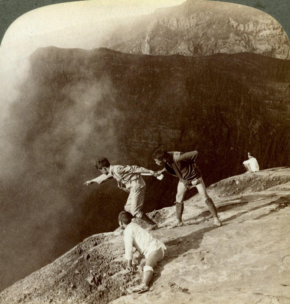 Gazing through sulphurous vapors into the crater