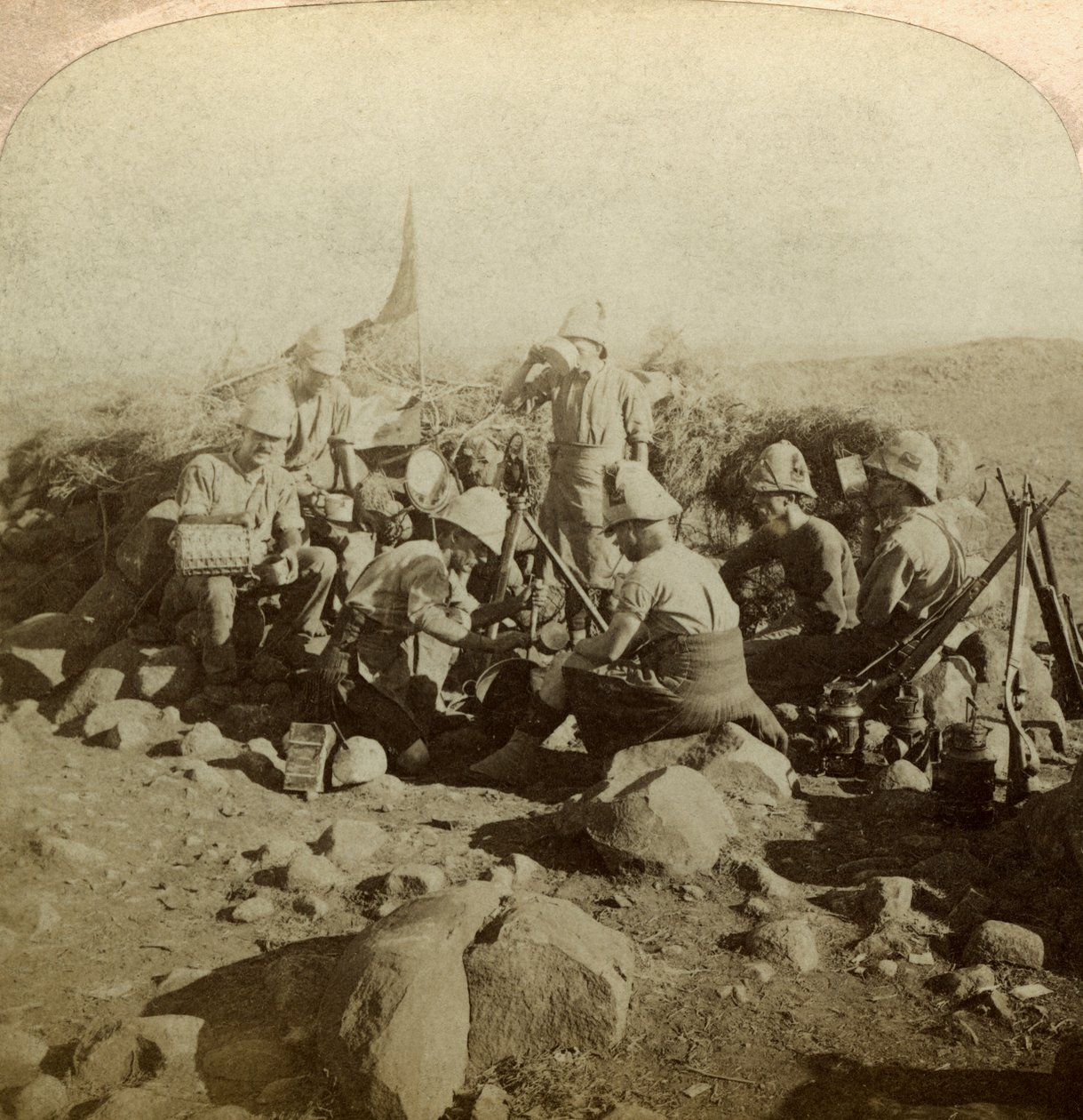 Gordon Highland Signallers on Signal Hill, Euslin, South Africa, Boer War by Underwood and Underwood