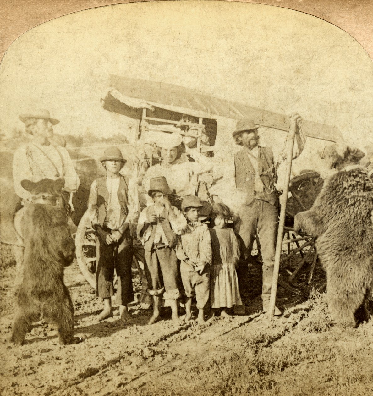 Gypsies and dancing bears on the road by Underwood and Underwood
