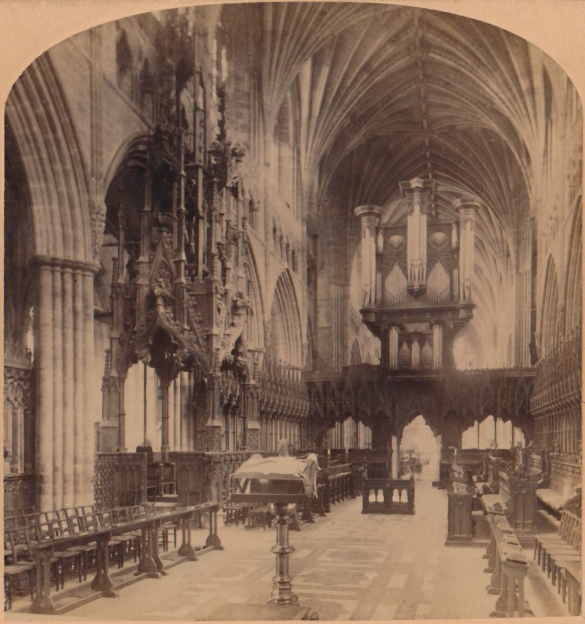 Interior of Exeter Cathedral, England by Underwood and Underwood