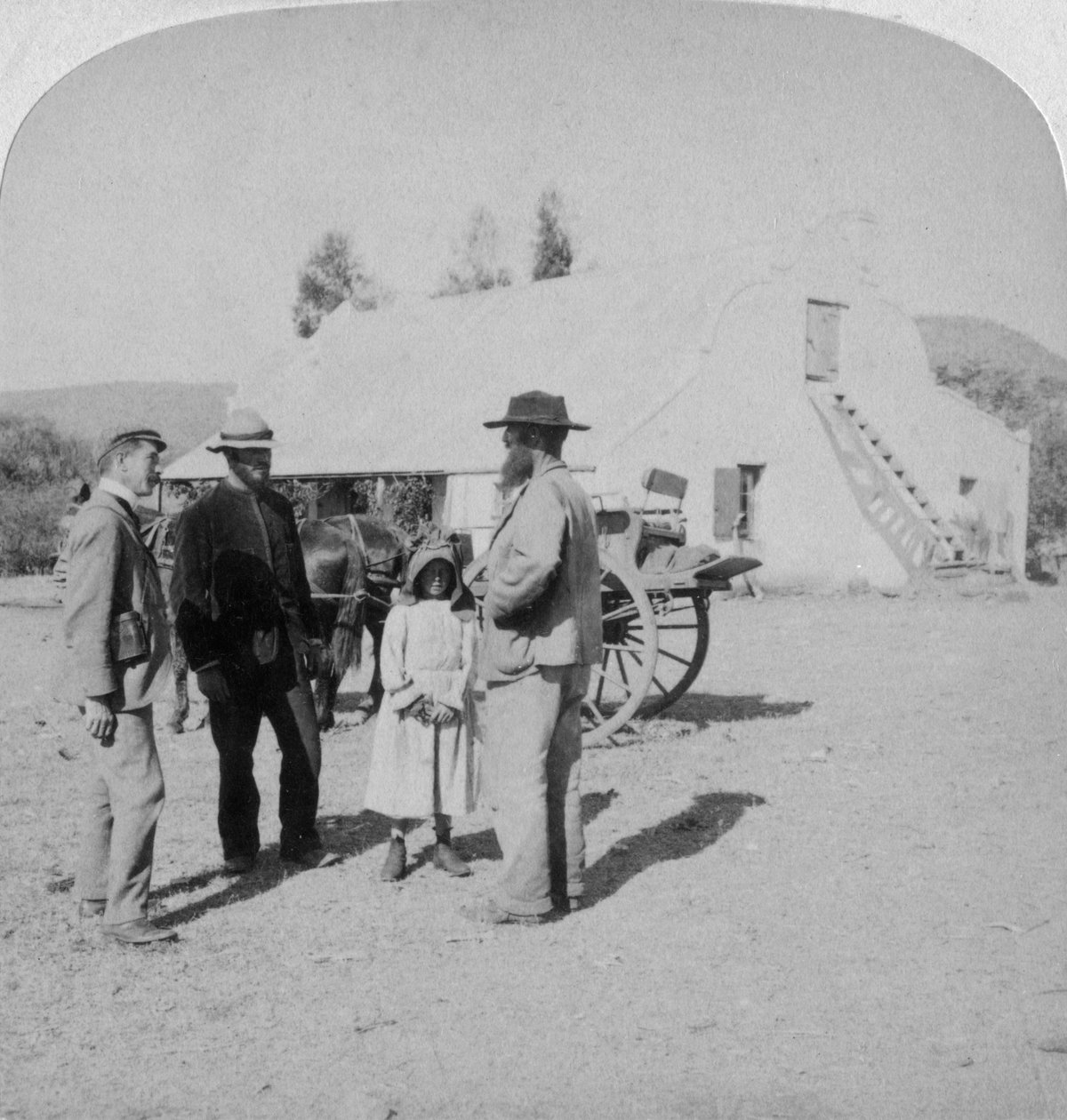Interviewing a Boer farmer at his home near Brandfort, South Africa, Boer War by Underwood and Underwood