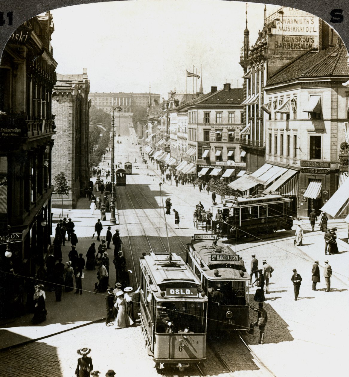 Karl Johans Street and Royal Palace, Christiania Oslo, Norway by Underwood and Underwood