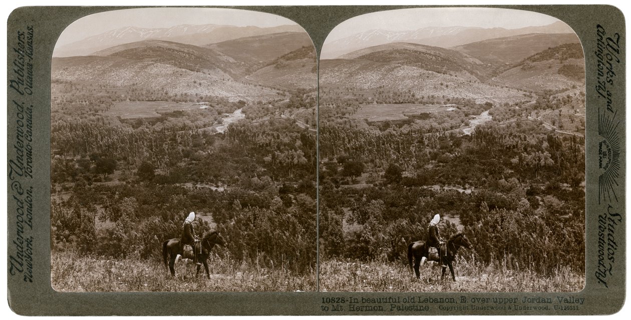 Lebanon, looking east over the upper Jordan Valley to Mount Hermon by Underwood and Underwood