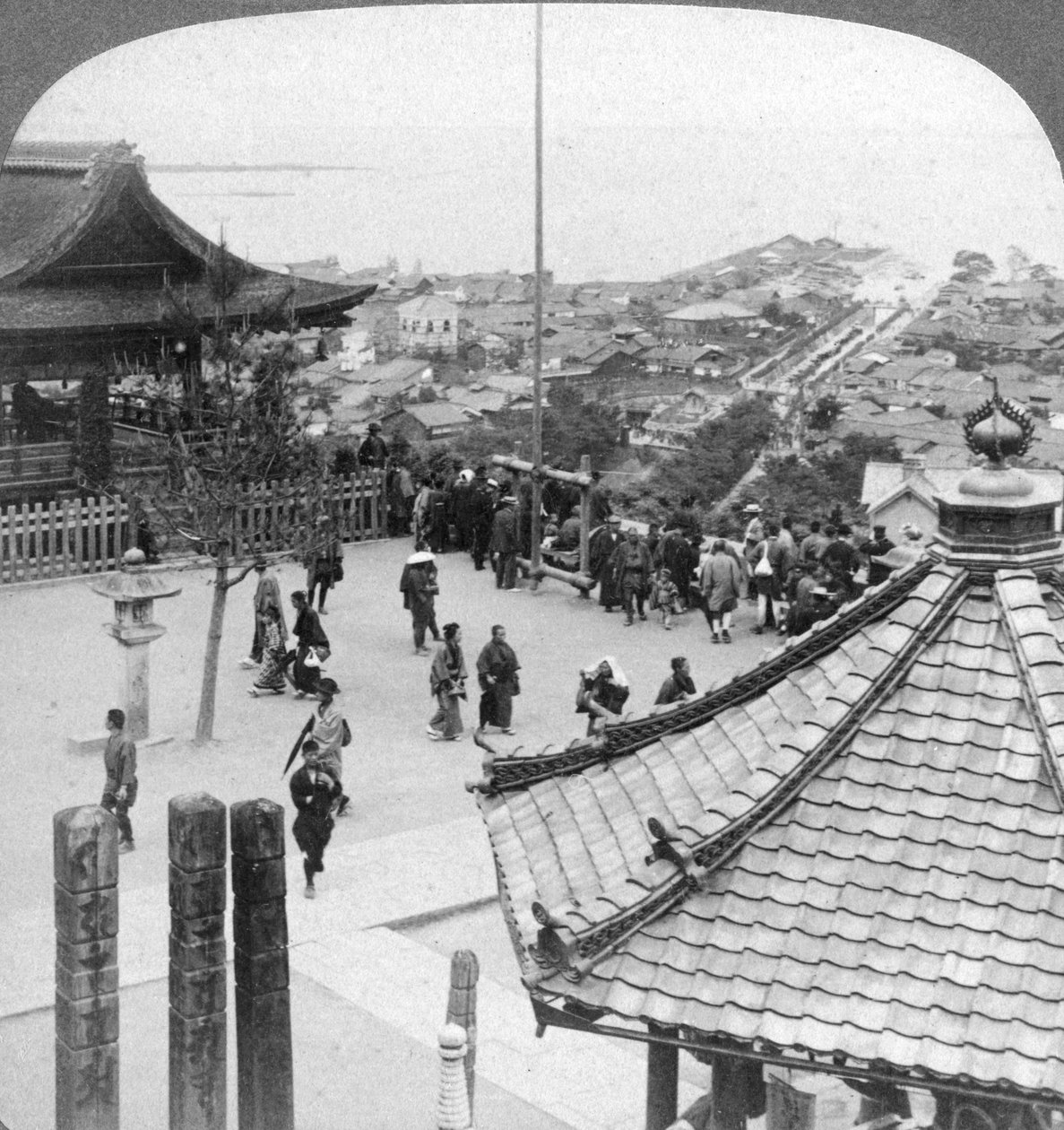 Looking east from Mildera temple over Otsu and lake Biwa, Japan, 1904 by Underwood and Underwood