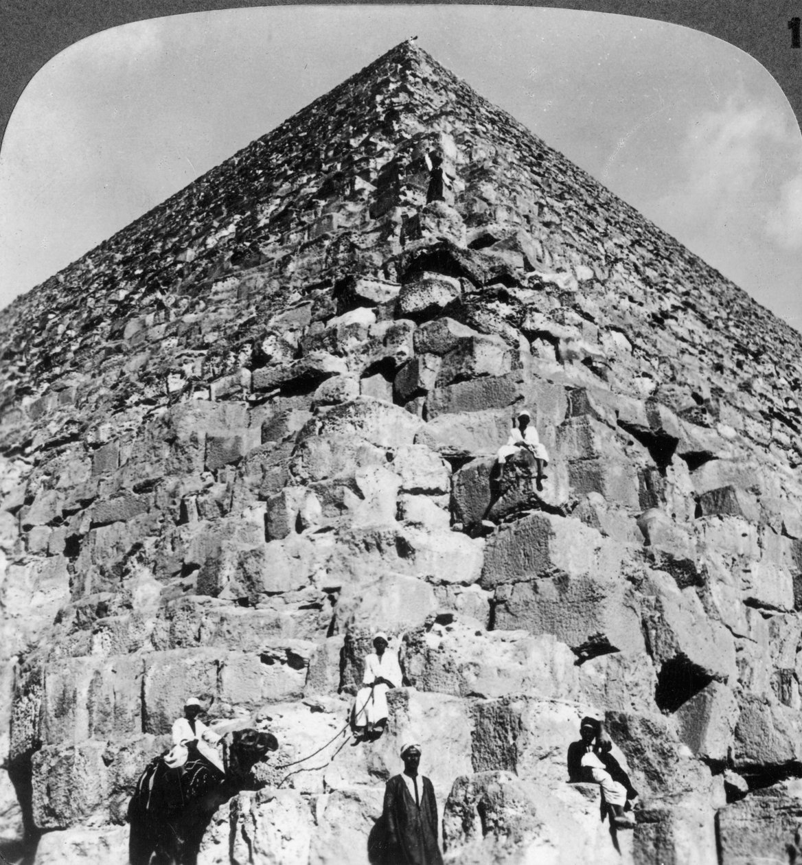 Looking up the Northeast Corner of the Great Pyramid, Egypt by Underwood and Underwood