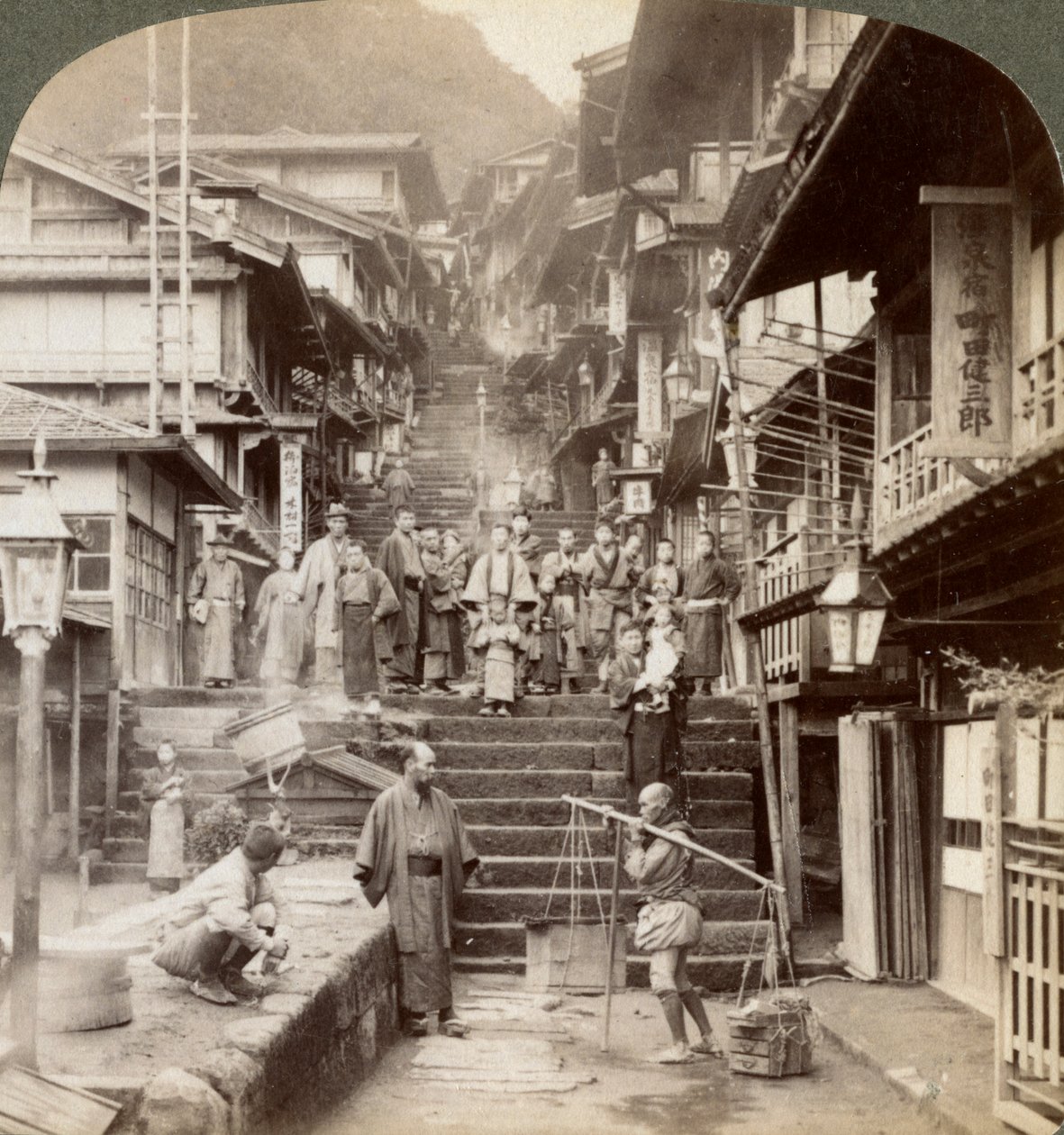 Main Street up the Steep Side of Mount Haruna at a Famous Village of Hot Springs, Ikao, Japan by Underwood and Underwood