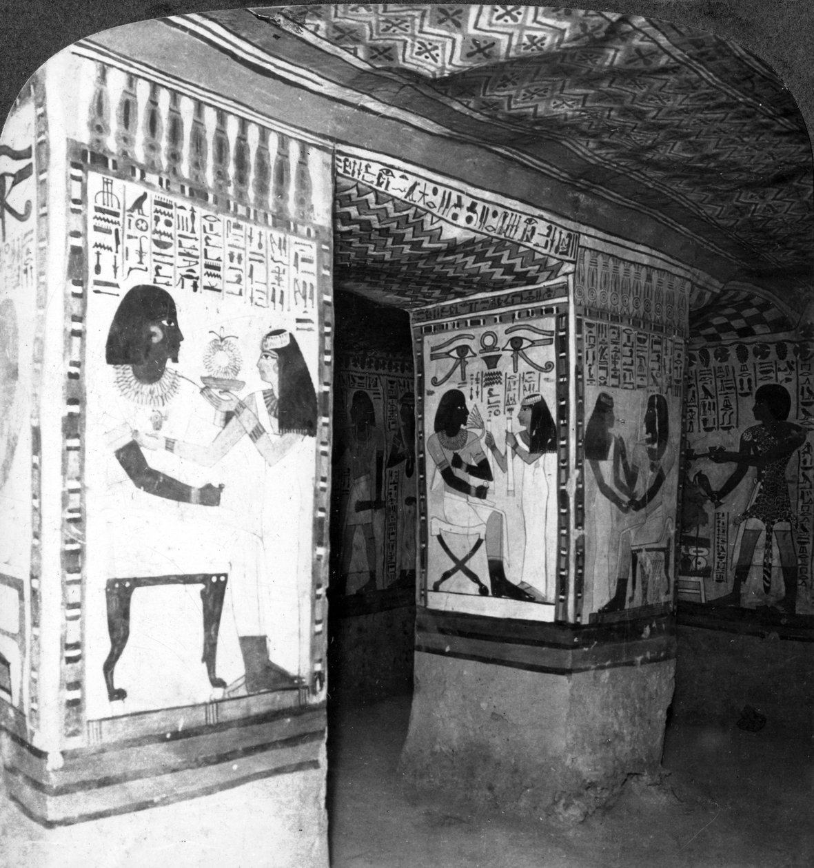 Painted tomb chamber hewn in the rock of the cliffs at Thebes, Egypt by Underwood and Underwood