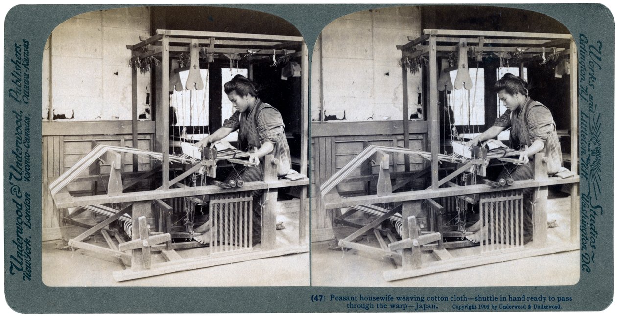 Peasant Housewife Weaving Cotton Cloth, Japan by Underwood and Underwood