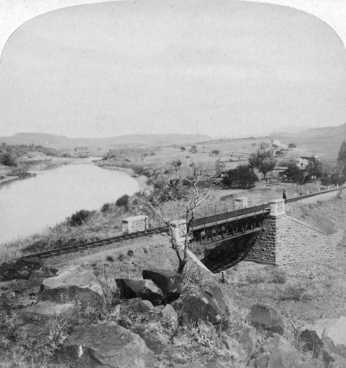 Pom-Pom Bridge and Boer Headquarters Telegraph Station, Tugela River, Natal, South Africa, 1901 by Underwood and Underwood
