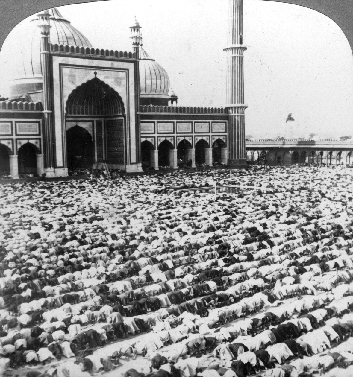 Praying at Jumma Musjid, Delhi, India by Underwood and Underwood