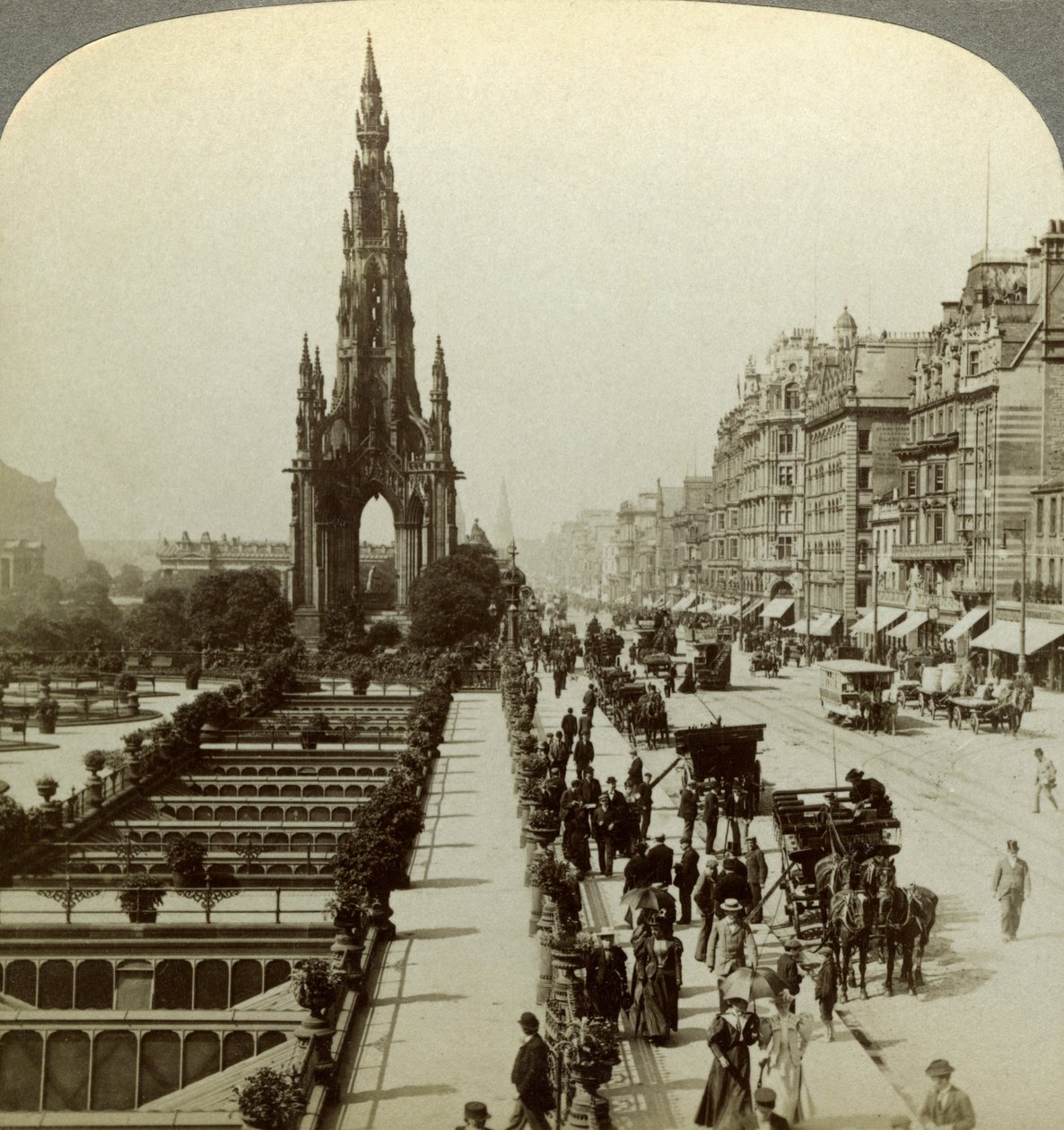 Princes Street and the Scott Monument, Edinburgh, Scotland by Underwood and Underwood