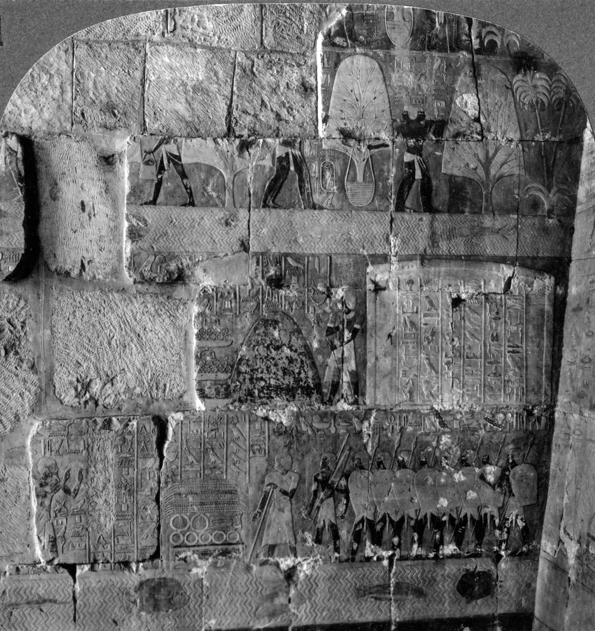Queen Makeres Expedition to East Africa - Reliefs Carved at Der-el-Bahri, Thebes, Egypt by Underwood and Underwood