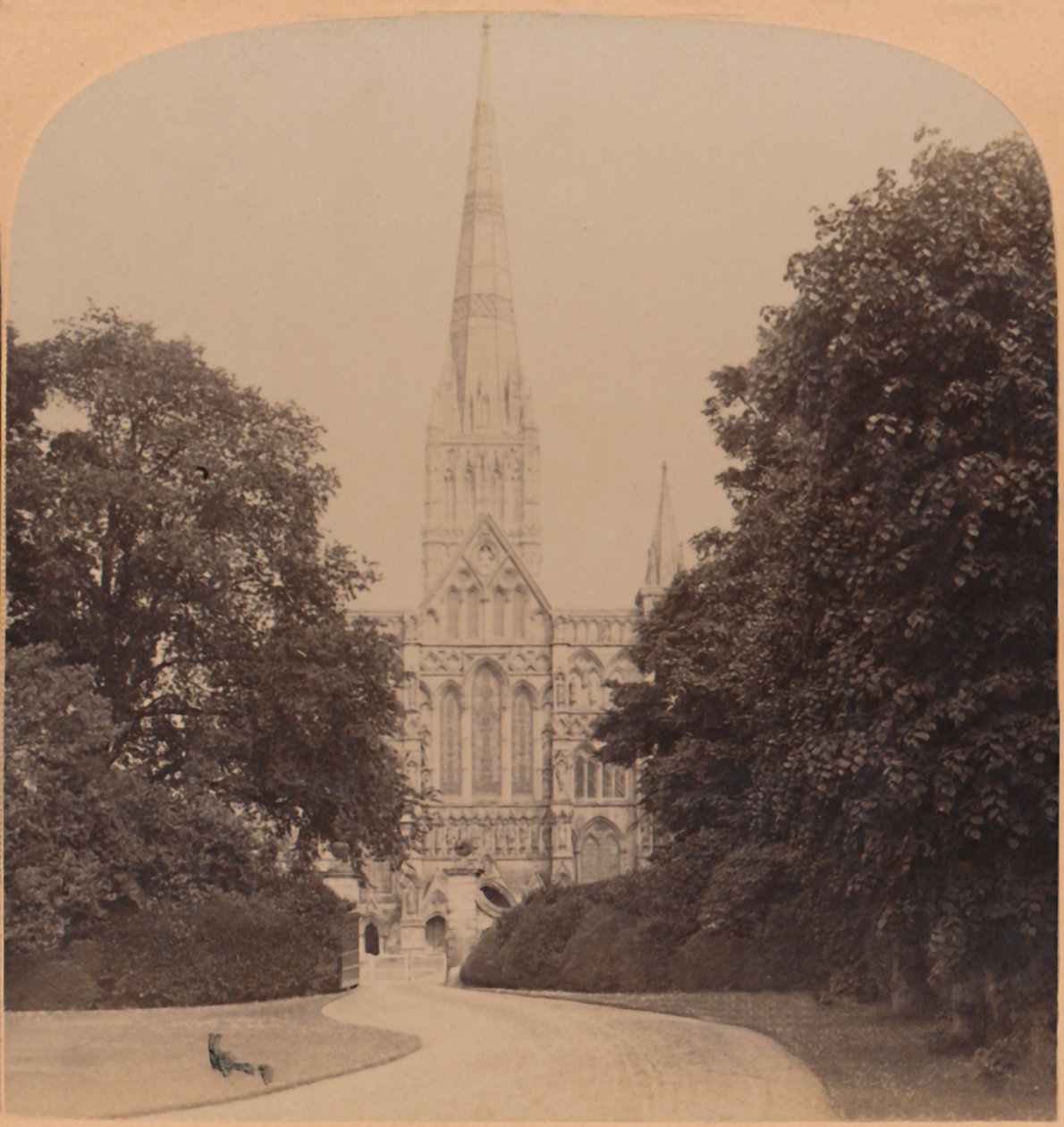 Salisbury Cathedral northwest front England, first great Church of the early English Style, 1900 by Underwood and Underwood