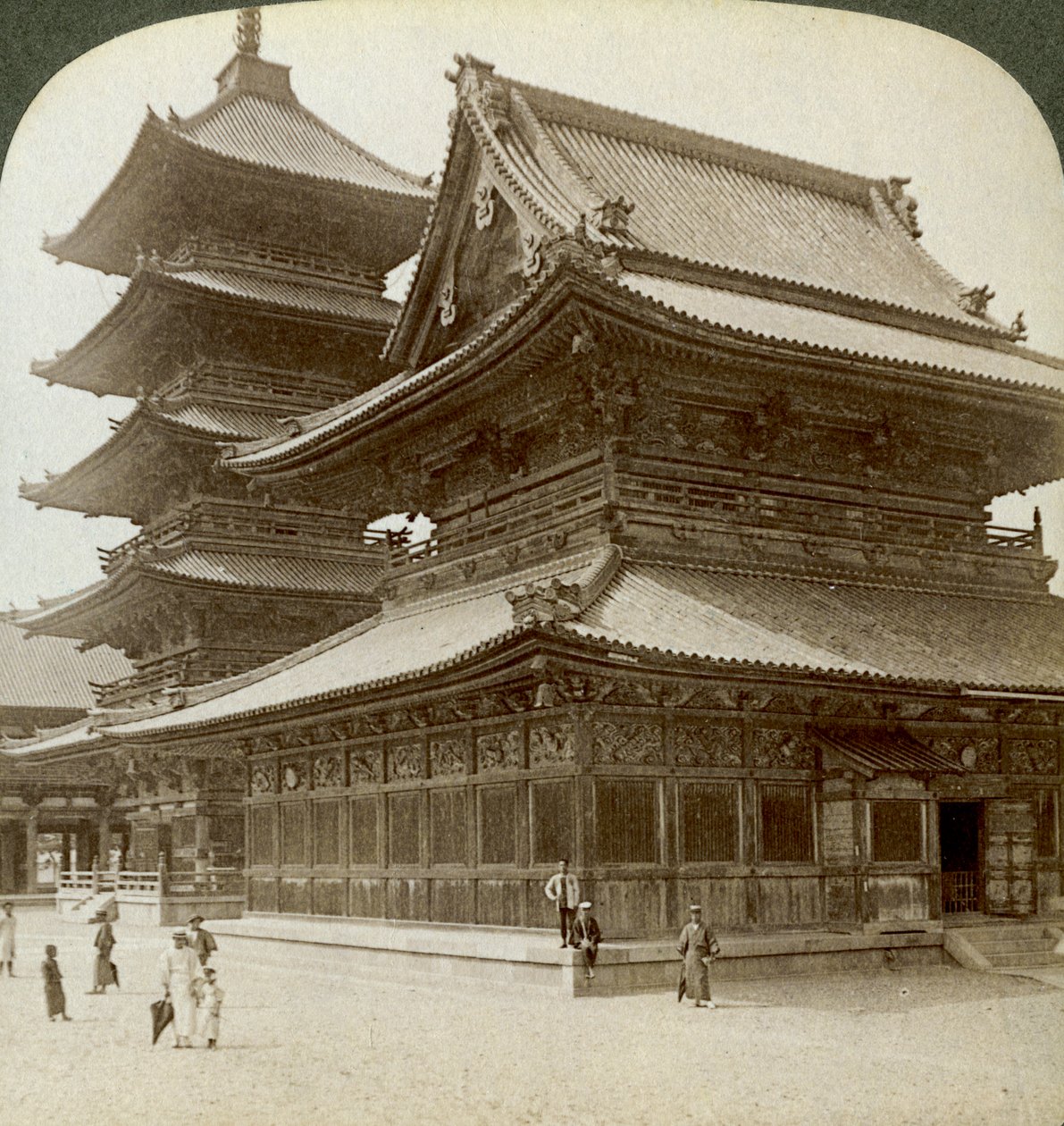 Stately Splendour of the Shitenno-ji Temple, Osaka, Japan, 1904 by Underwood and Underwood