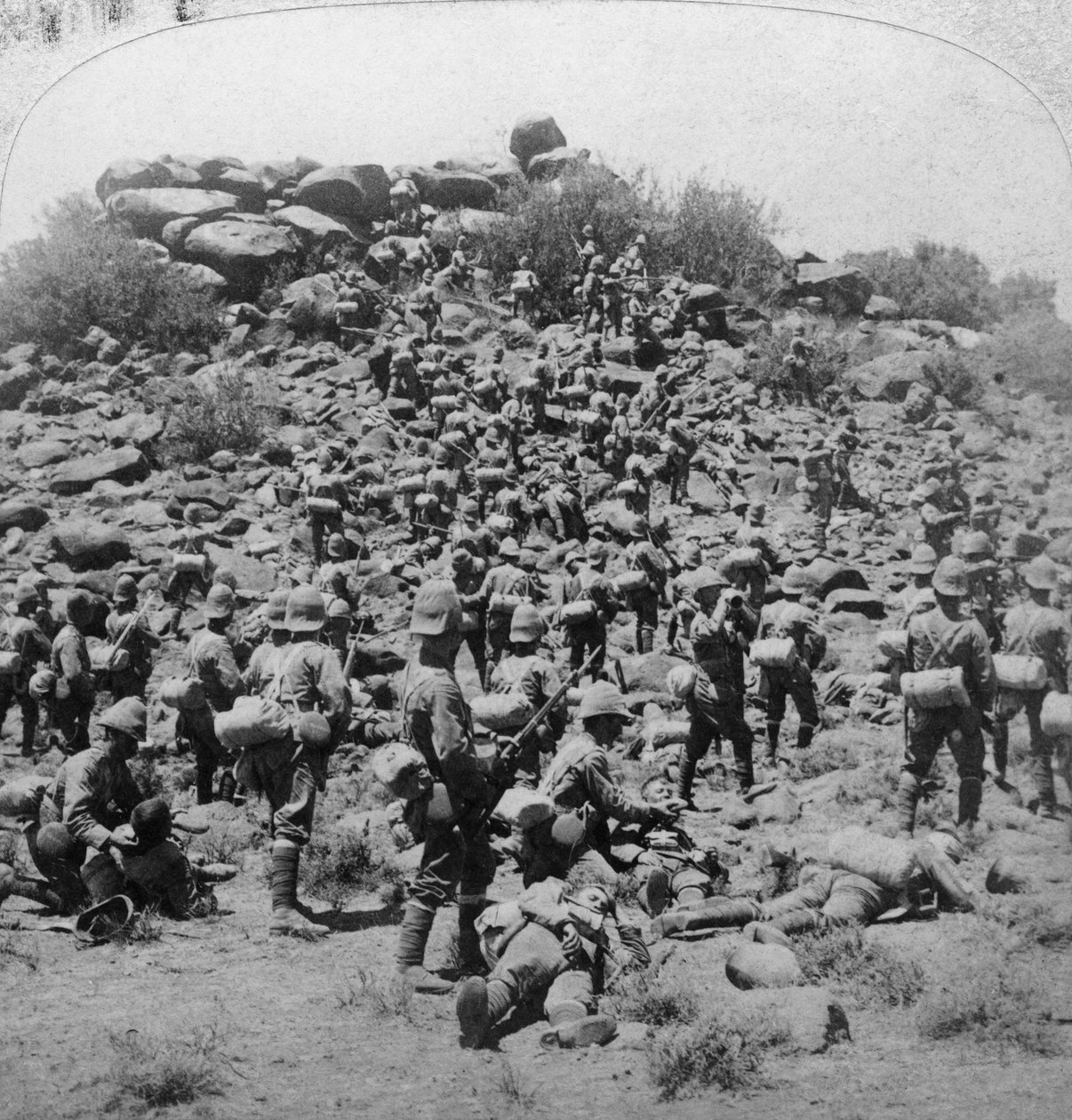 Storming of the Boer Kopje by the Suffolks at Colesberg, South Africa, Boer War, 1900 by Underwood and Underwood