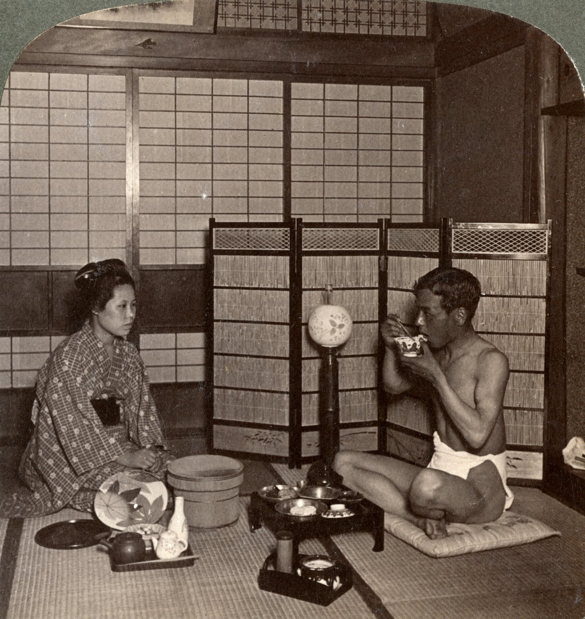 Summer evening meal at a hotel, Hiroshima, Japan by Underwood and Underwood