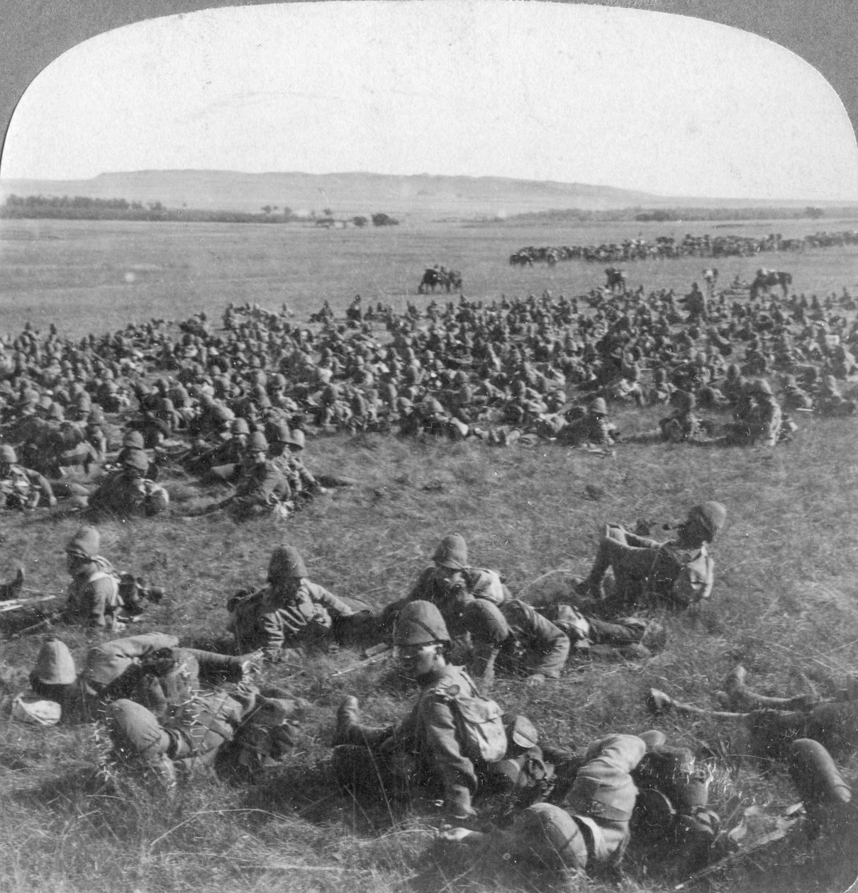 The 9th Division resting on the march to Bloemfontein, South Africa, Boer War, 1901 by Underwood and Underwood
