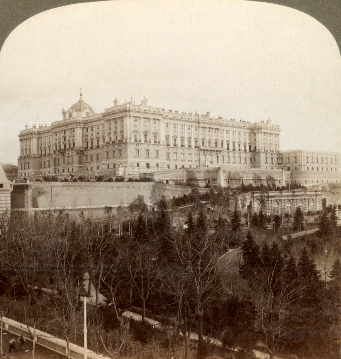 The Imposing Royal Palace and Royal Park Campo del Moro, Madrid, Spain by Underwood and Underwood
