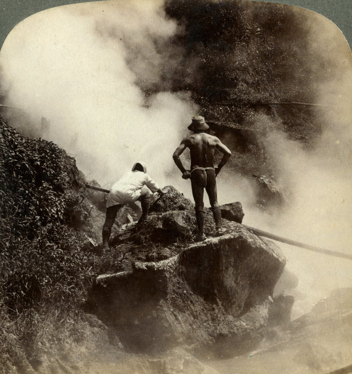 Watching an Eruption of Steam and Boiling Mud Halfway Up the Volcano of Aso-san, Japan by Underwood and Underwood