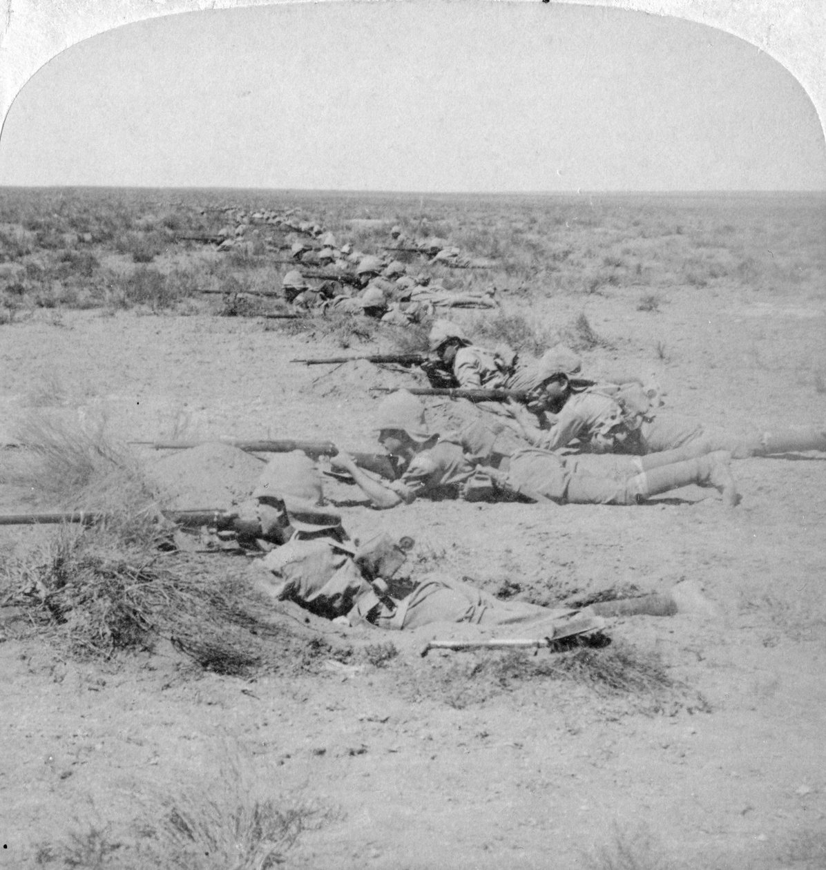 Wiltshire boys stealing on the enemy at the Orange River, South Africa, 2nd Boer War by Underwood and Underwood