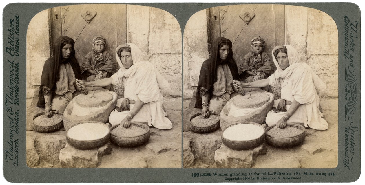Women Grinding at the Mill, Palestine by Underwood and Underwood